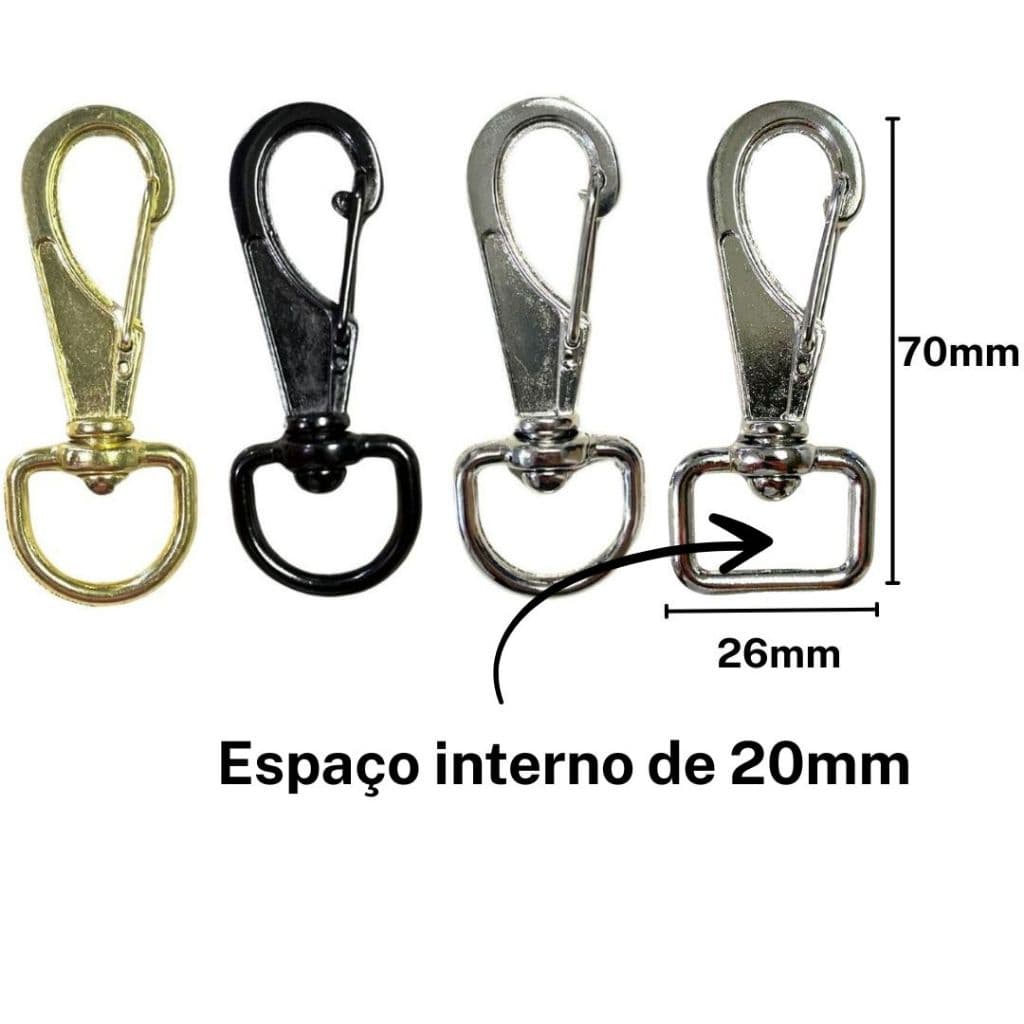 Kit Gancho Mosquetão 70mm - DIVERSAS CORES - Escolha de 5 a 30 unidades