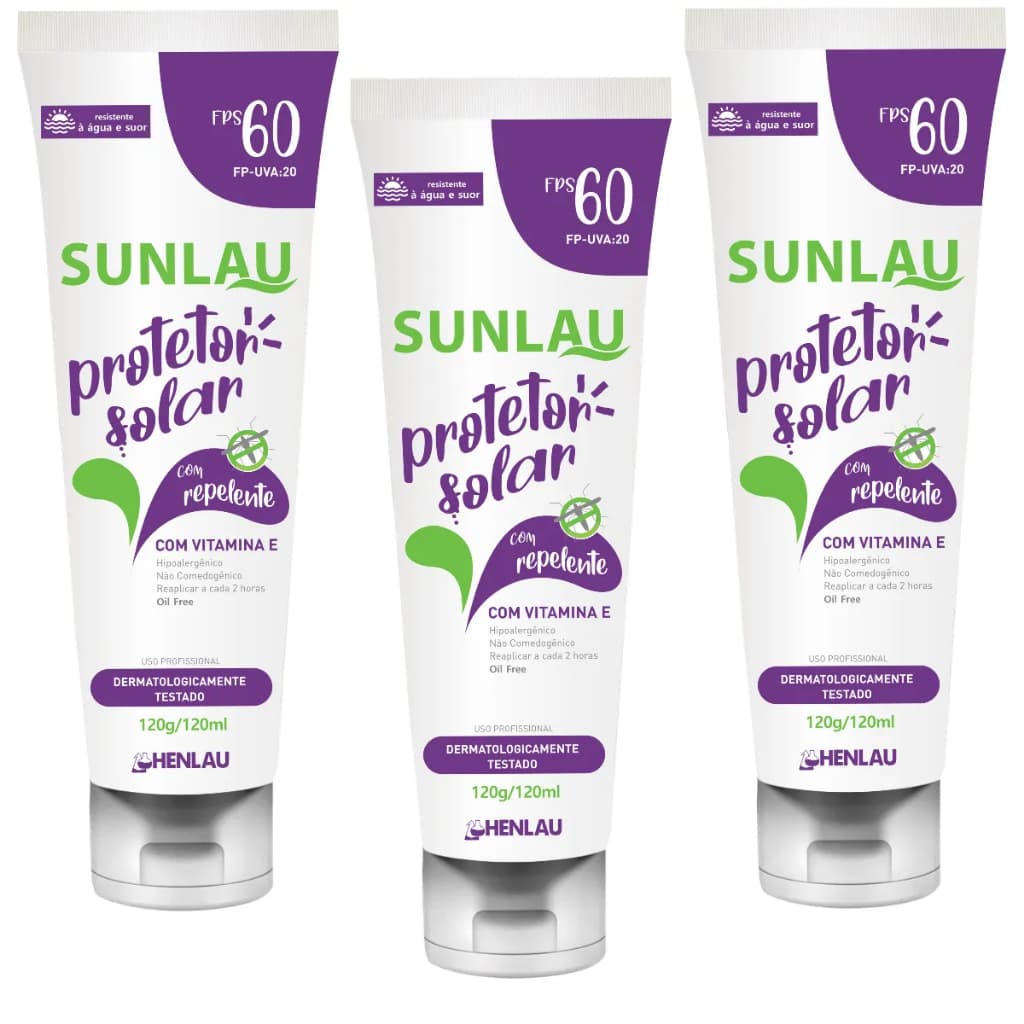 Kit 3 Protetor Solar Sunlau FPS 60 Com Repelente - 120ml