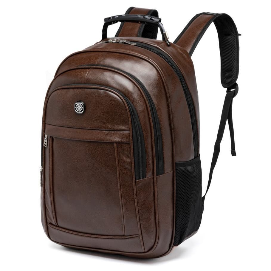 Mochila Couro PU Grande Executiva Para Notebook Trabalho Faculdade Reforçada Cabo De Aço USB