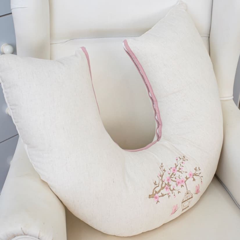 Almofada Amamentação Linho Luxo Bordada 100% Algodão Menina Menino com Zíper Almofada Grande