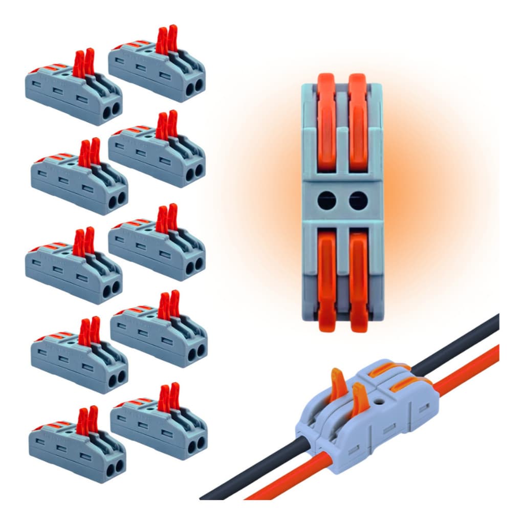 10x Conector Rápido Alavanca 2 Vias Emenda de Fios Borne Emenda Rápida Fio Duplo