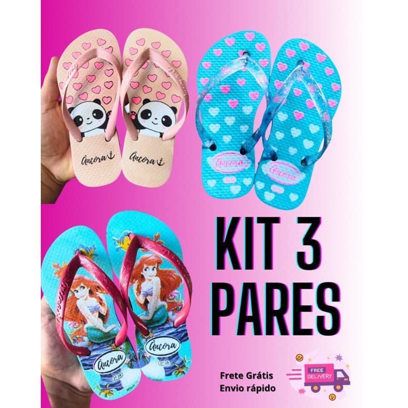 Kit Pares Chinelo Infantil Menina Menino Personagens Chinelinho Menina Chinela Infantil
