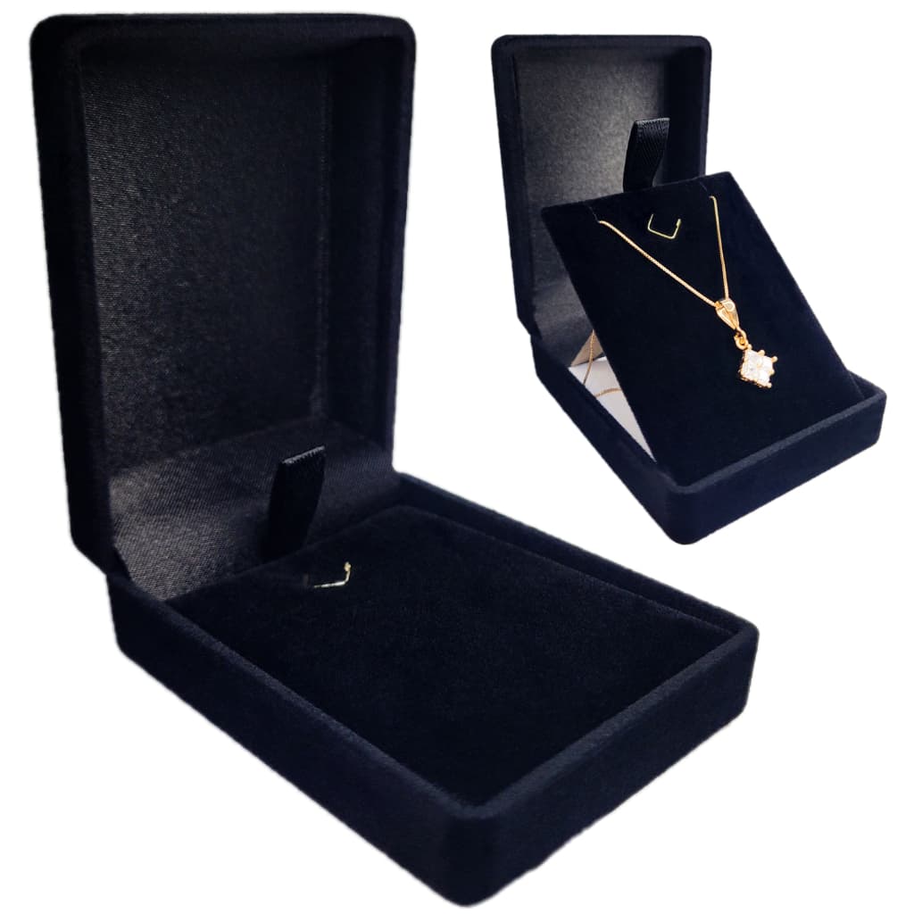 Caixinha Estojo Veludo Preto Colar Pingente Brinco Conjunto