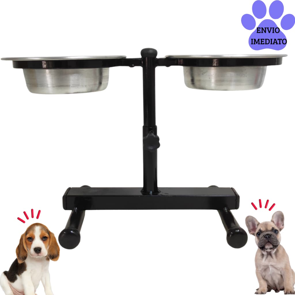 Comedouro Duplo Elevado Regulável Ração Água Ajustável Cachorro Filhotes 300ML
