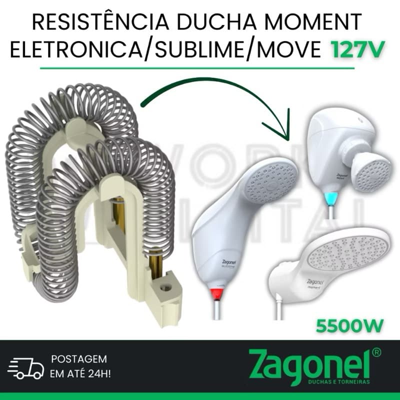 Resistência Chuveiro Ducha Eletrônica Moment Sublime Black Move Zagonel Vários Modelos Compatíveis 127v ou 220v