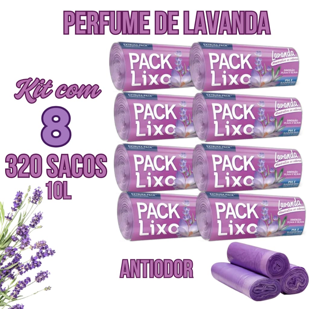 Saco De Lixo Perfumado Lavanda Pia Banheiro Neutraliza Odor Anti Inseto Cheiroso Econômico 10L