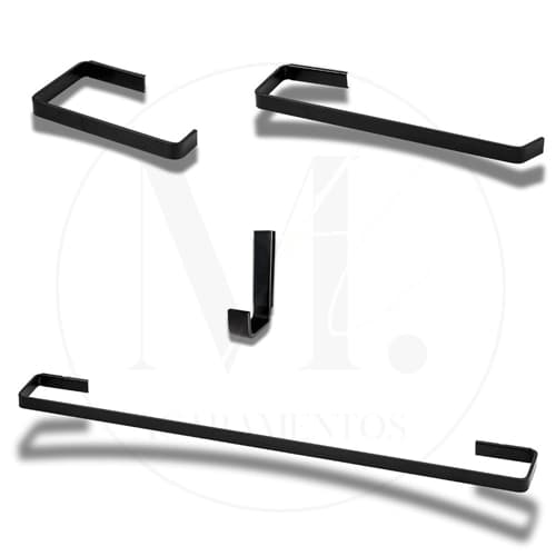 Kit Banheiro Quadrado Preto Fosco 4 Peças - Inox e Alumínio para Banheiro