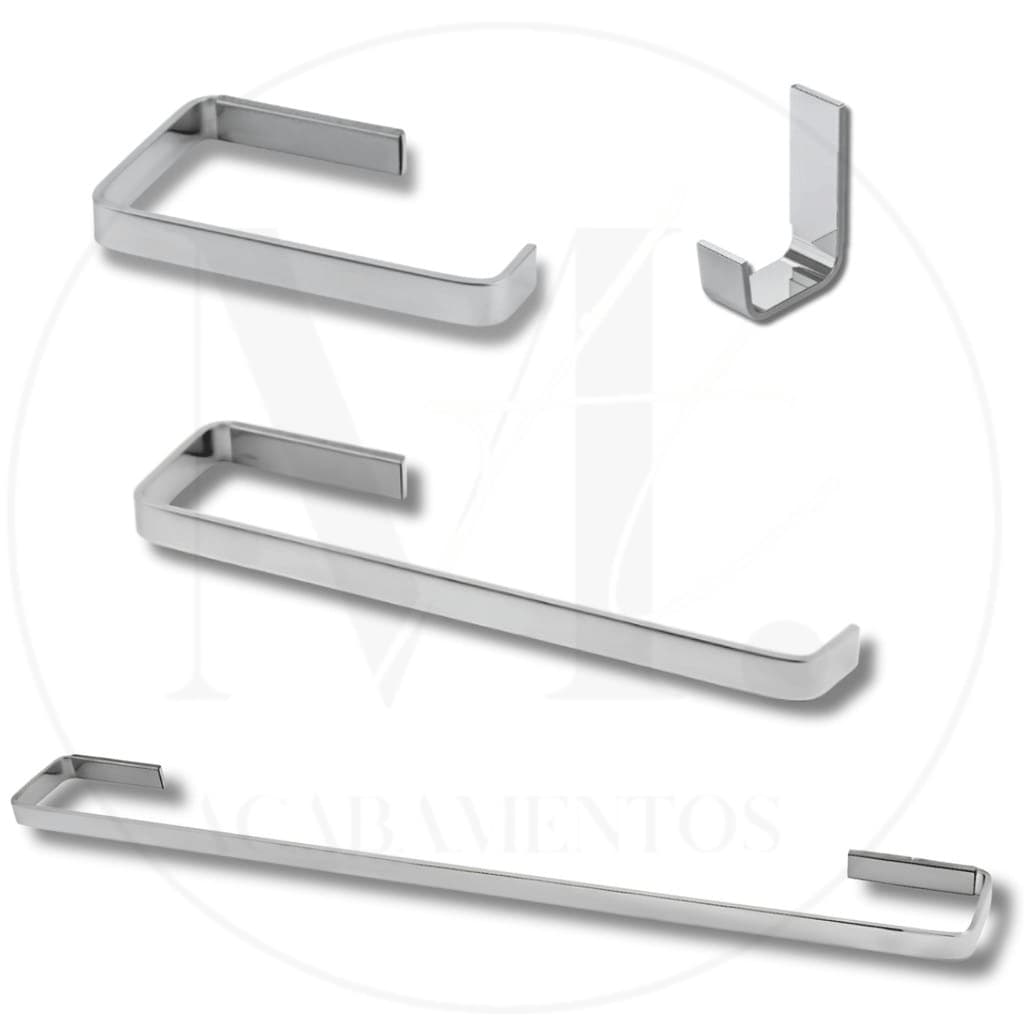 Kit para Banheiro Quadrado Cromado 4 Peças- Inox Alumínio Acessório Conjunto de Banheiro Completo