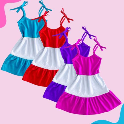 Kit 3 Vestido verão infantil menina estiloso ENVIO DE CORES SORTIDAS