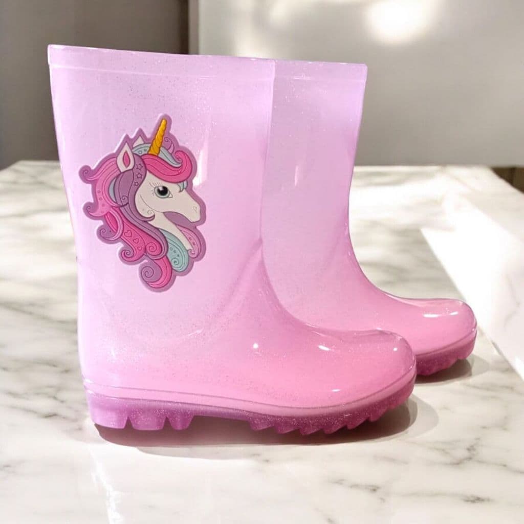 Galocha Bota de Chuva Unicórnio Cano Alto Infantil Menina Juvenil Leve Moderna Confortável