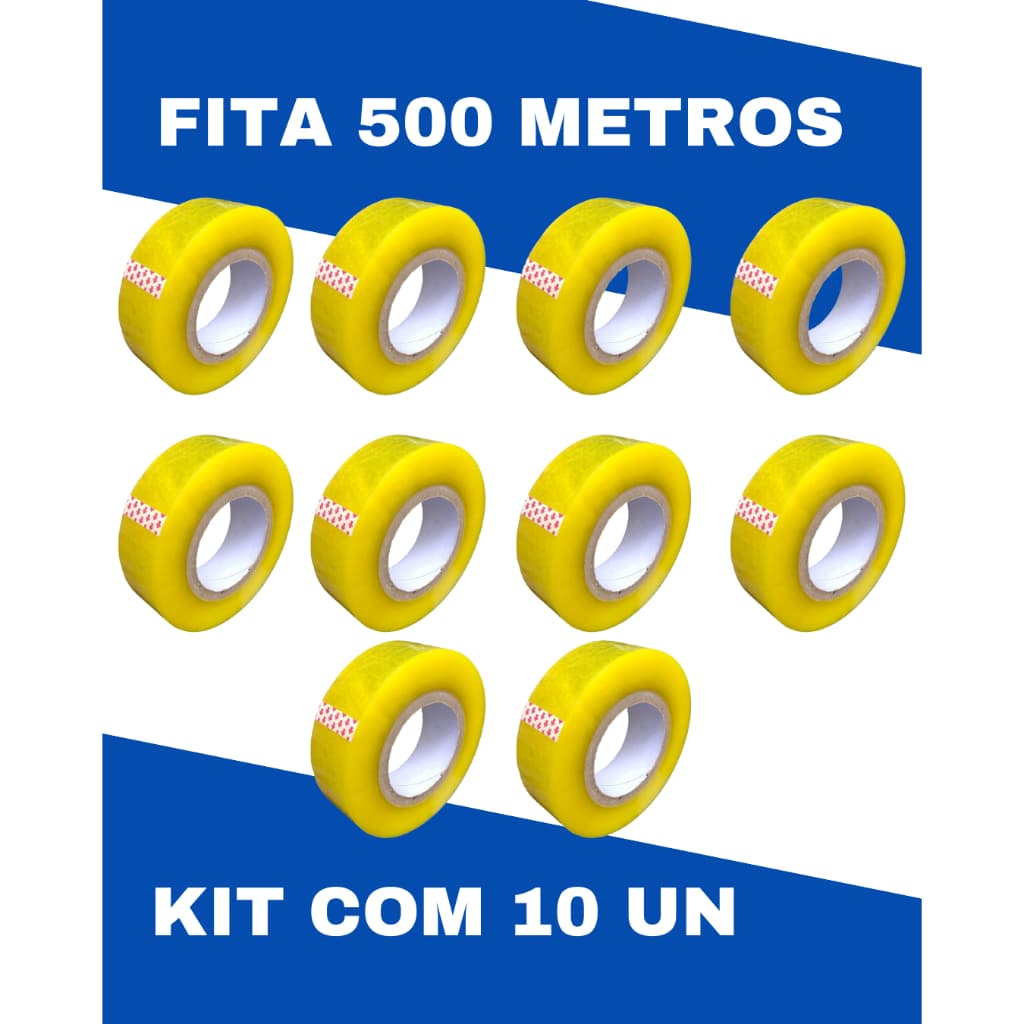 kit com 10 unidades Fita Durex Larga 500m Transparente Direto da fábrica