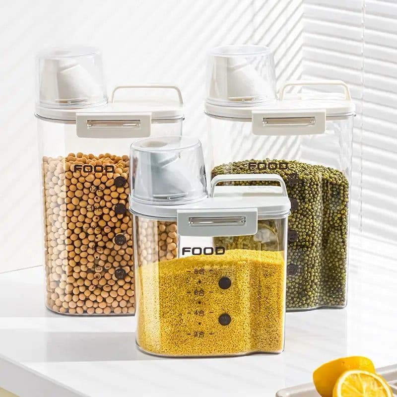 Pote Hermético em Acrílico com Copo Medidor Dispenser para Alimentos ,grãos cereais Tampa com trava Multiuso 1,8L e 2,5L