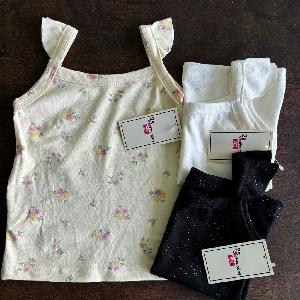 kit sortido 5 Camiseta Regata Infantil Menina detalhe no ombro 1 ao 14