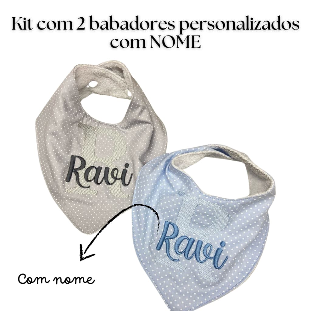 Kit com 2 Babadores bandana atoalhado com nome personalizado com ajuste