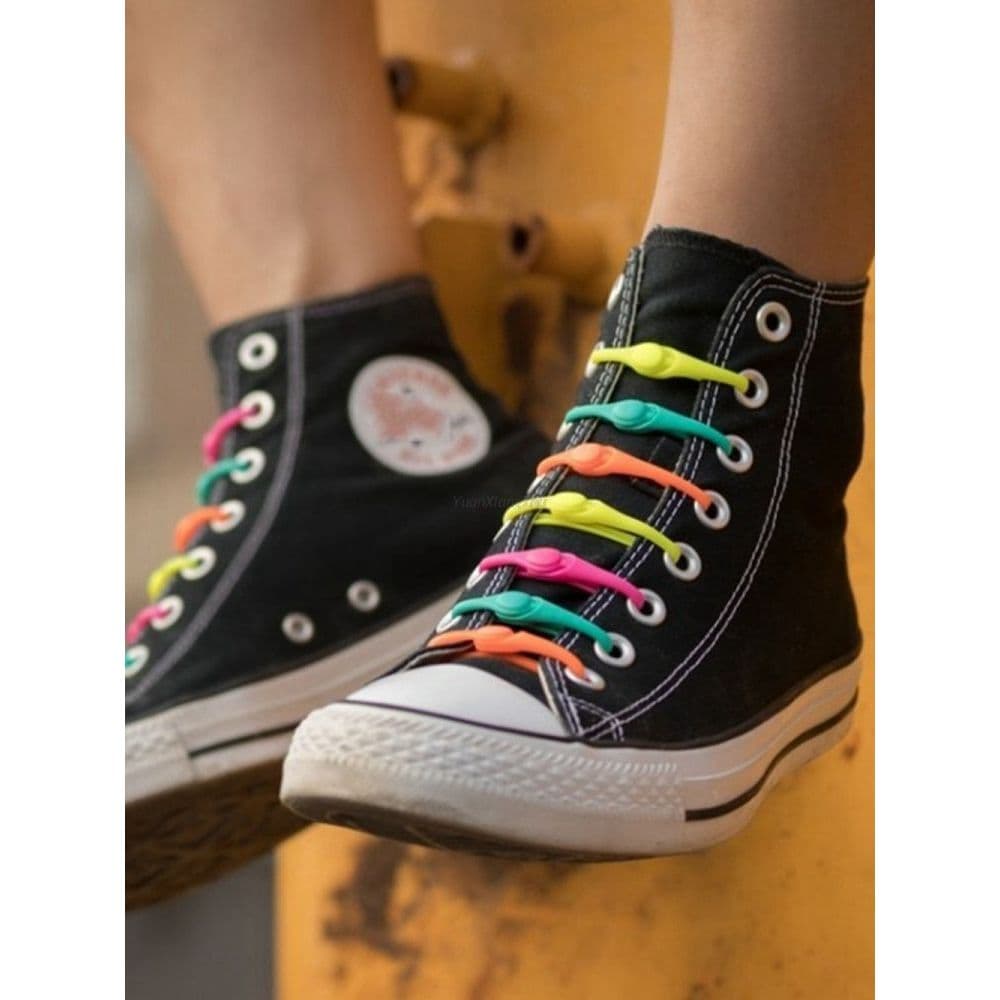 Cartela com 12 Cadarços Elásticos Borracha Coloridos