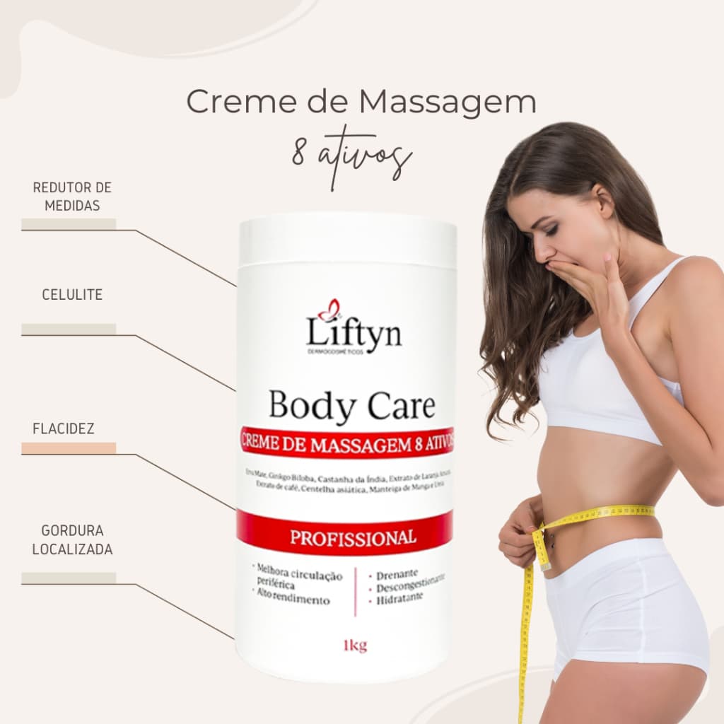 Creme de Massagem Corporal com 8 Ativos Redução de Medidas e Celulite 1kg