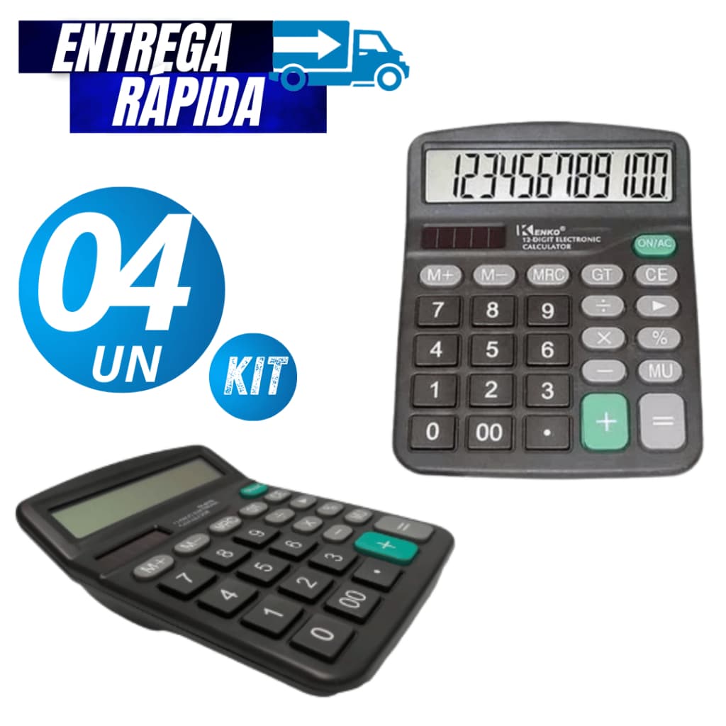 Kit 04/02 Unidades Calculadora De Mesa Escritório Display 12 Dígitos Simples de Mão Kk-837b Eletrônica Comercial