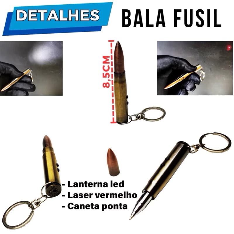 Caneta 4 em 1 formato munição bala de Fusil