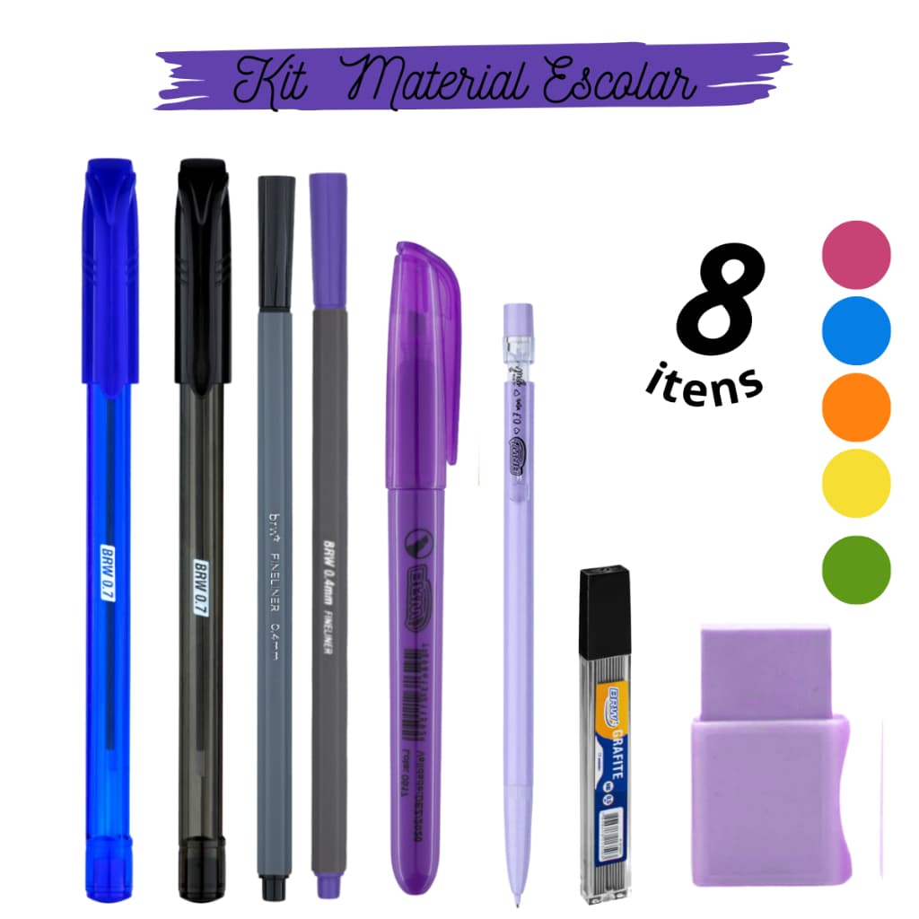 Kit Escolar Canetas 0.7mm Fine Liner Marca-texto Lapiseira Borracha e Grafite