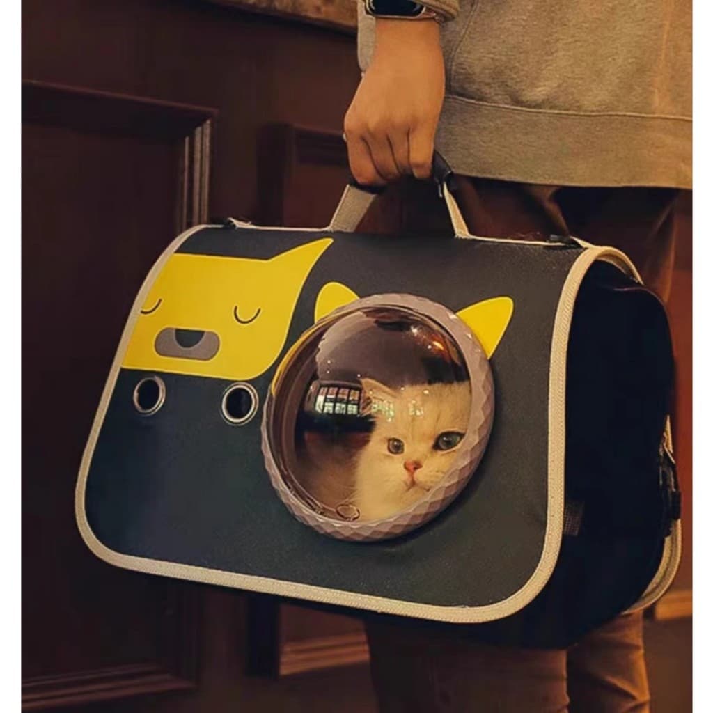 Bolsa Pet 2 em 1 para Gato e Cachorro – Portátil com Visor em Cúpula, Alça de Mão/Ombro, Ideal para Viagem de Avião