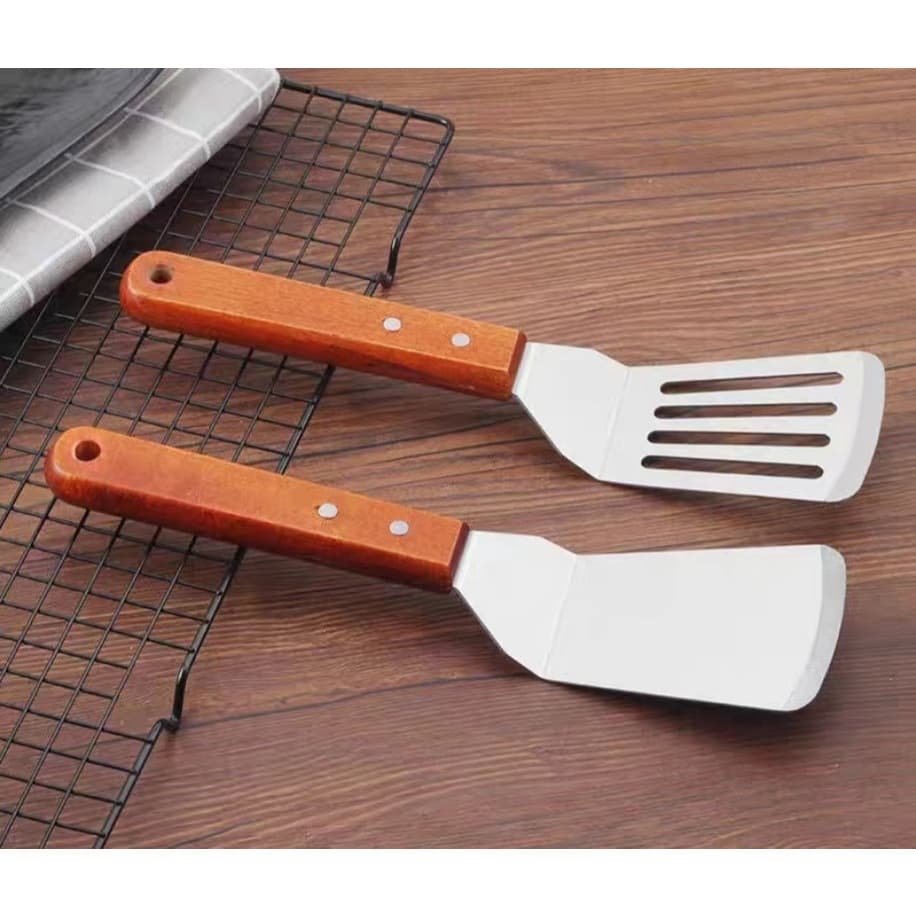 Kit 2 Espátula Chapeiro Profissional Peças Inox – Reta + Curva, Multifuncional para Carne, Hambúrguer, Pizza e Churrasco