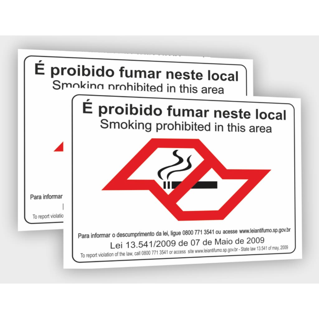 Placas Proibido Fumar Lei Antifumo Sp Plaquinhas Não Fume Com Fita Dupla Face