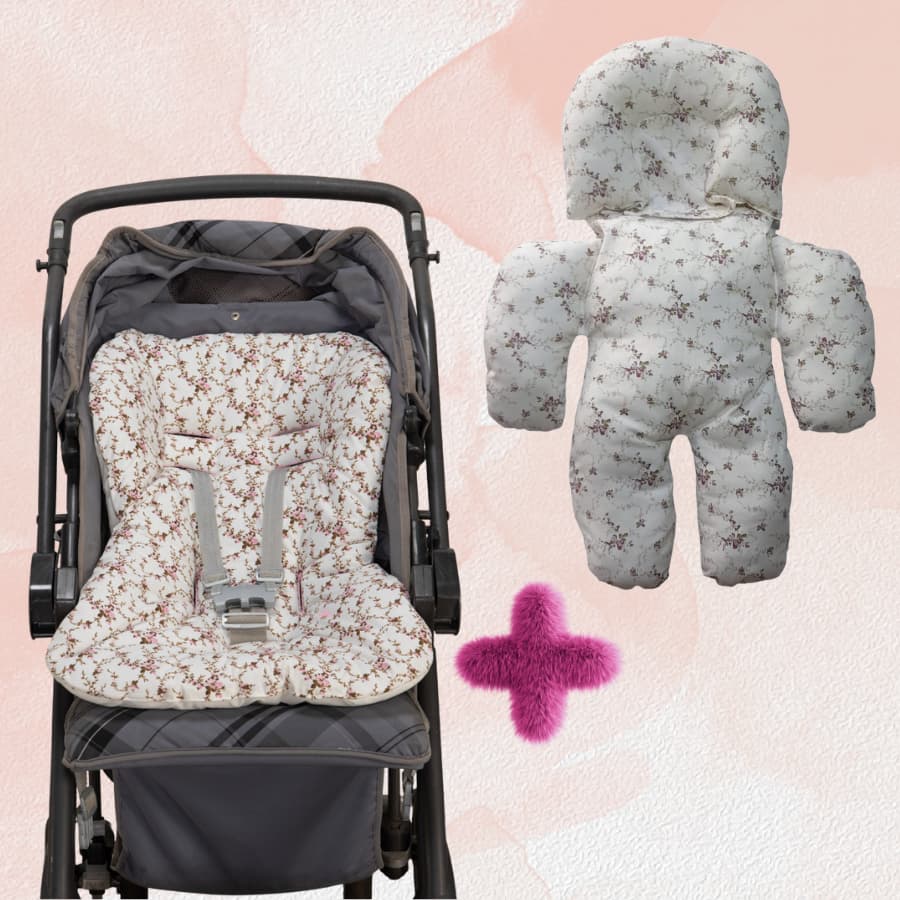 Kit Capa de Carrinho + Apoio Redutor 100% Algodão Estampado, Combo com 2 Peças