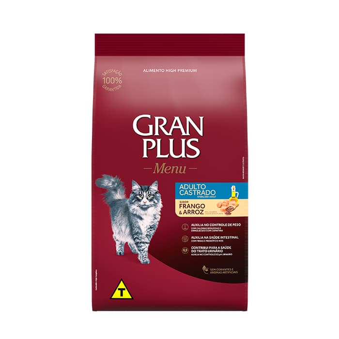 Ração GranPlus Menu Gatos Castrados Frango e Arroz 10,1kg