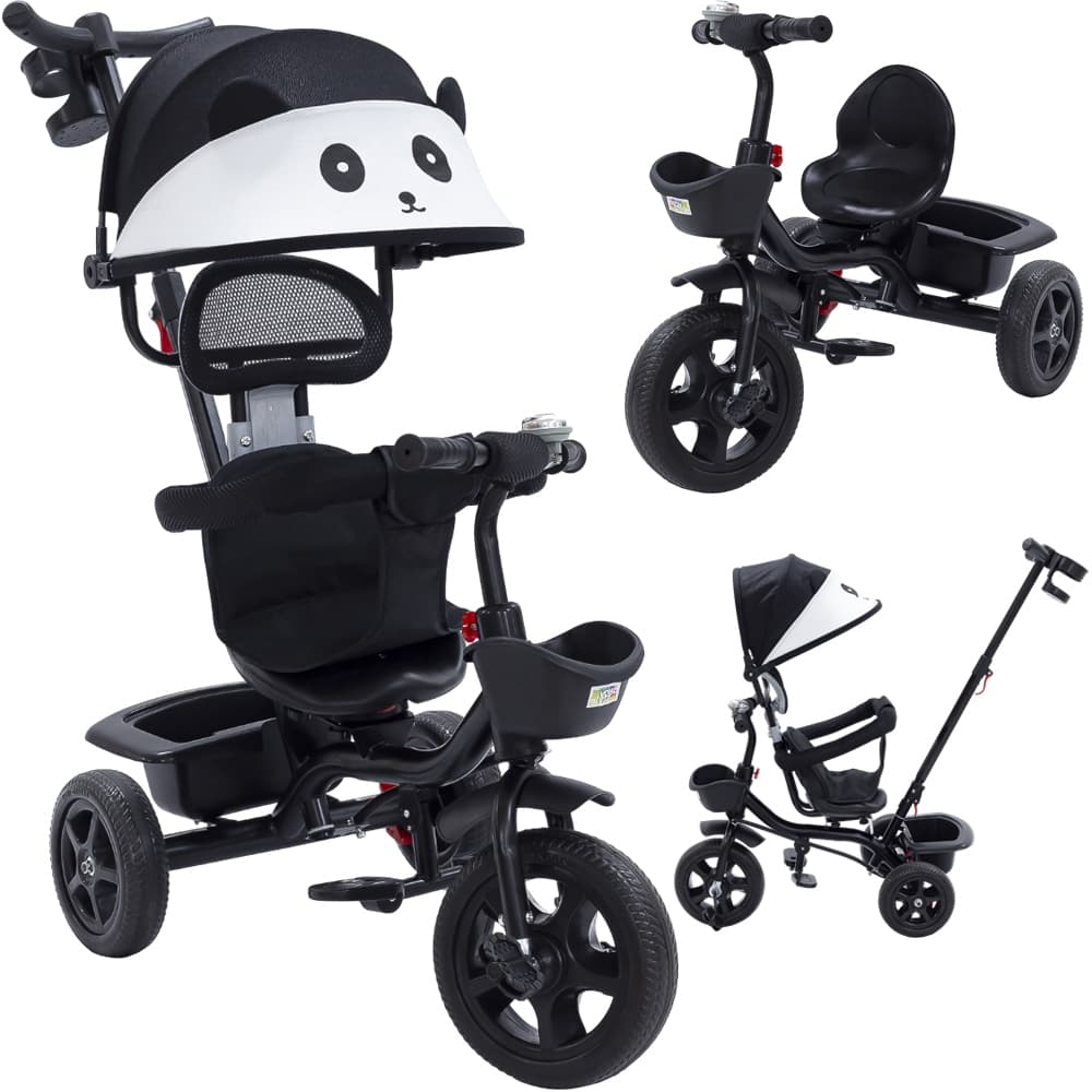 Triciclo Infantil Empurrador 2 em 1 Carrinho de Passeio Bebê Capota 50kg Guia Auxiliar Cesto Rodas