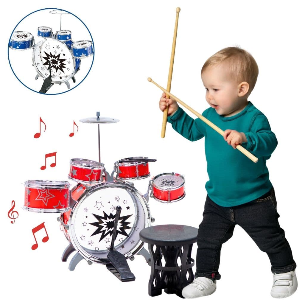 Mini Bateria Infantil Instrumento Brinquedo Infantil com Prato Tambor Baqueta
