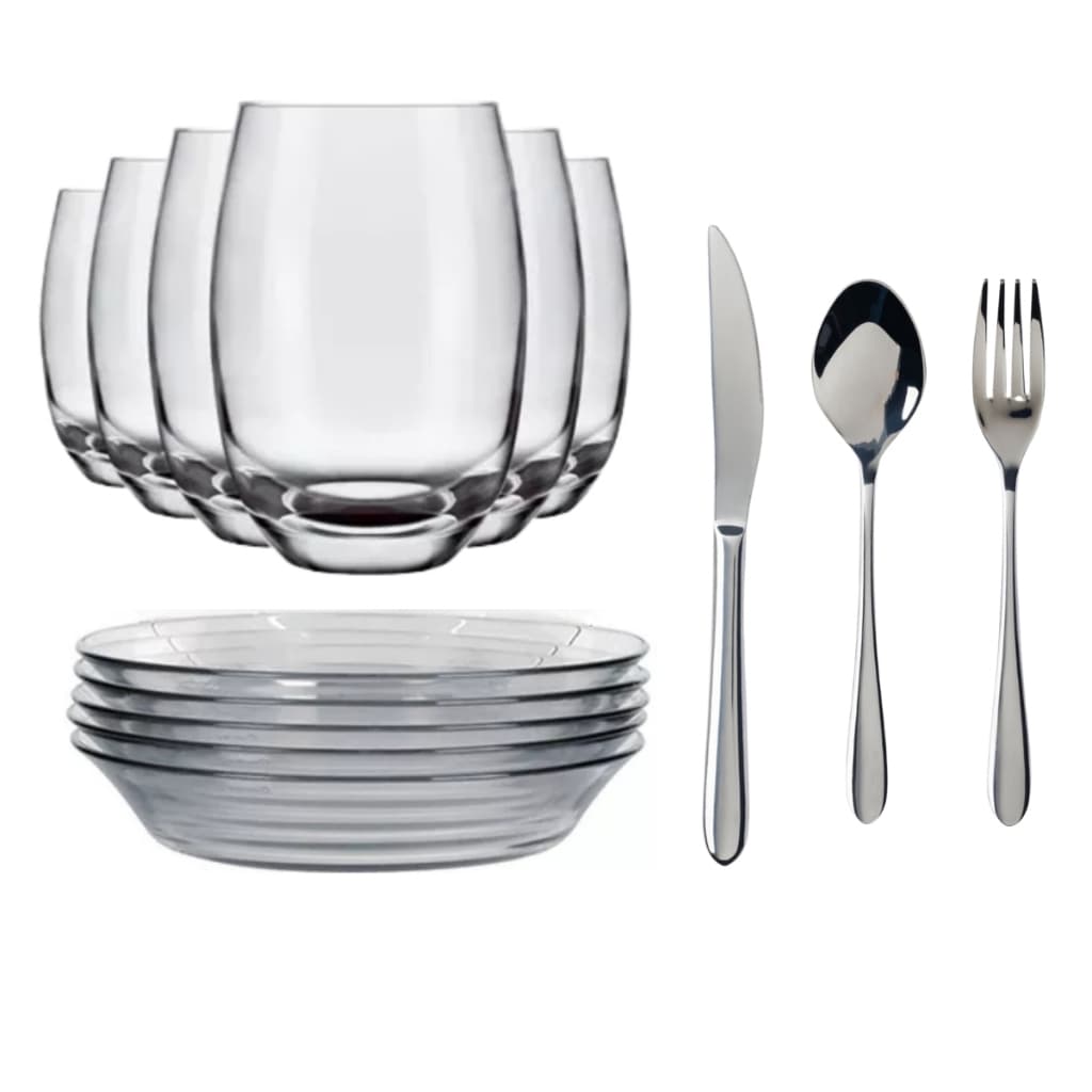 Jogo 6 Copos Long Drink Grande 450ml E 6 Prato Astral 22cm + jogo 18 talheres