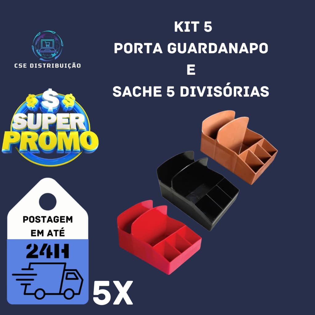Kit 5 Porta Guardanapos e Sachês 5 Divisórias Bar Restaurante Lanchonete (ENVIO IMEDIATO EM 24H)