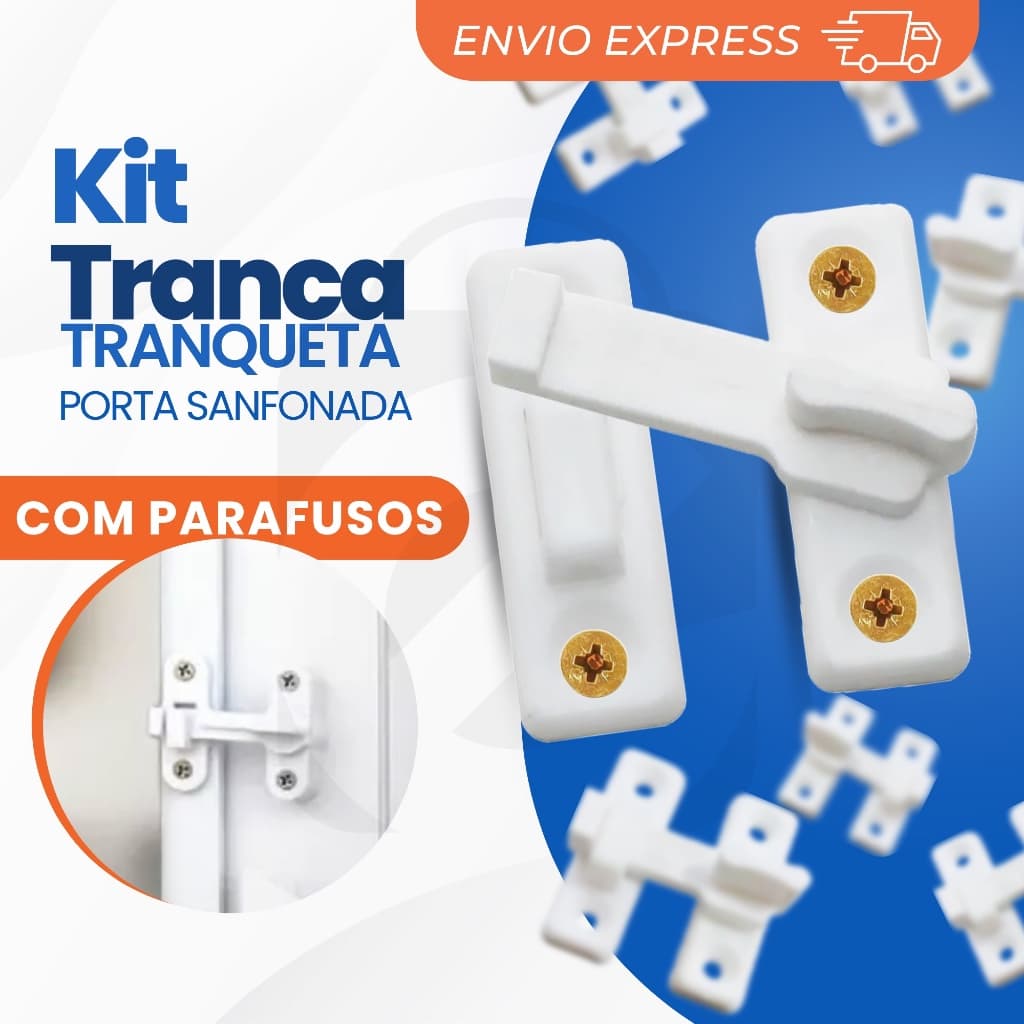 Trinco Fecho para Porta Sanfonada Tranqueta Plástico Branco com Parafusos Tramela Universal
