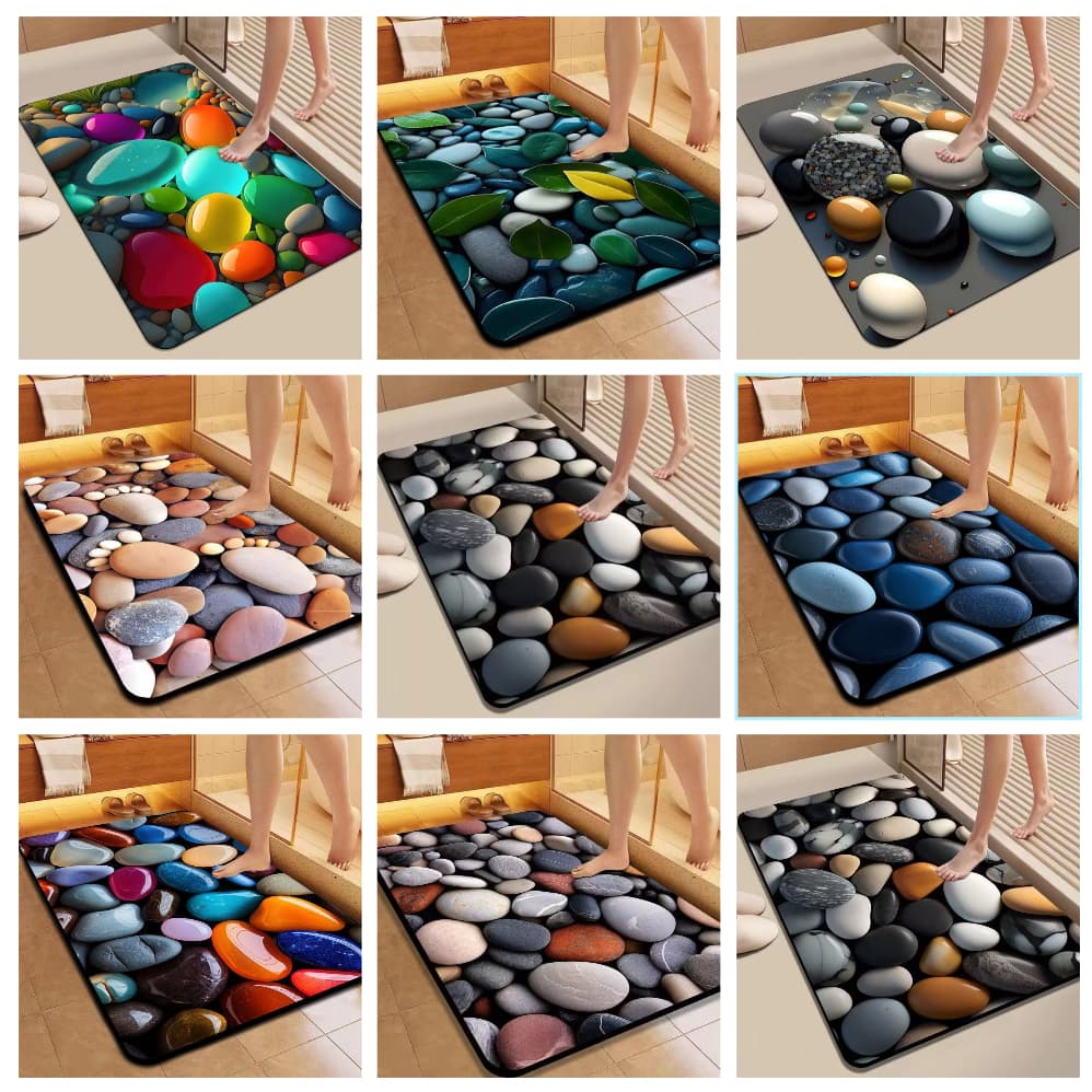 Tapetes De Secagem Rápida Em Microfibra Antiderrapante Para Banheiro / Porta De Entrada Estilo 3D de Pedra