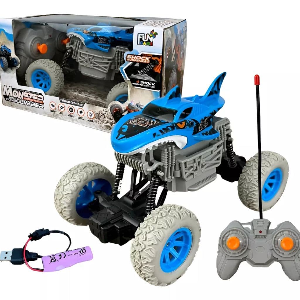 Carrinho Controle Remoto Monster Tubarão Jacare 4x4 Recarregável