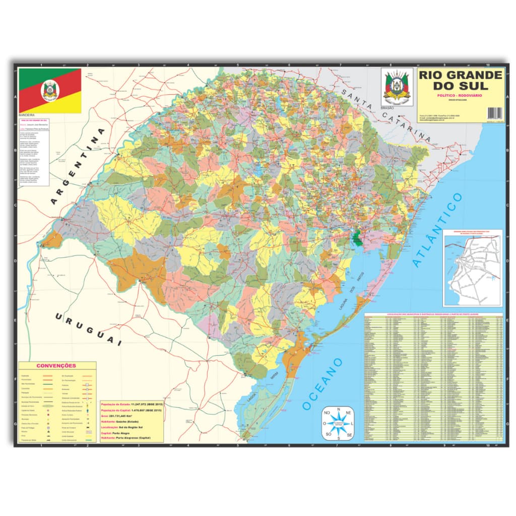 Mapa Estado Do Rio Grande Do Sul SC Poster Escolar Geográfico