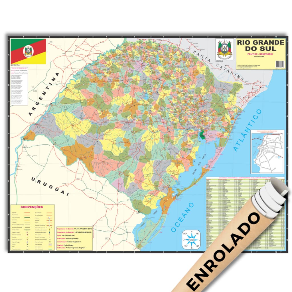 Mapa Estado Do Rio Grande Do Sul Político Rodoviário Escolar Poster Gigante Enrolado Geográfico