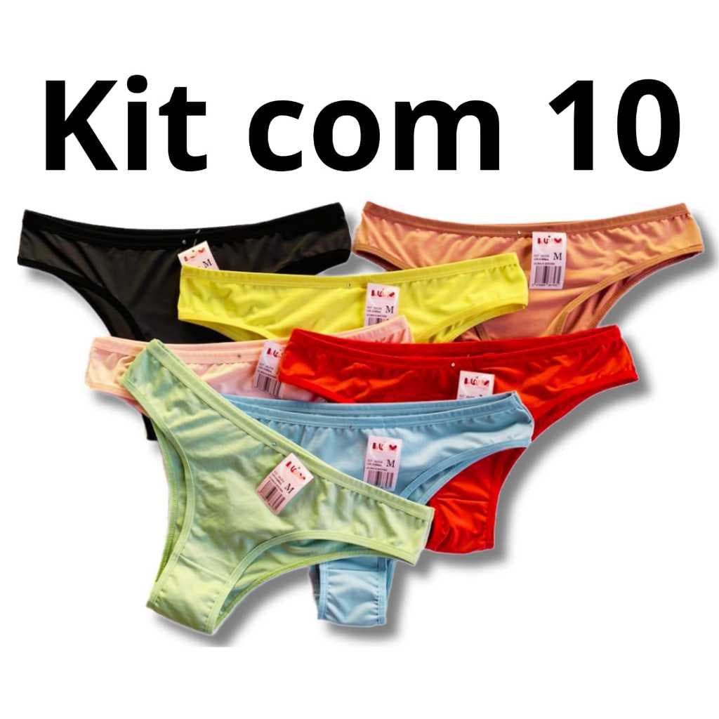 Kit 10 Calcinha Adulta Femenina Lisa Tanga Microfibra/suplex