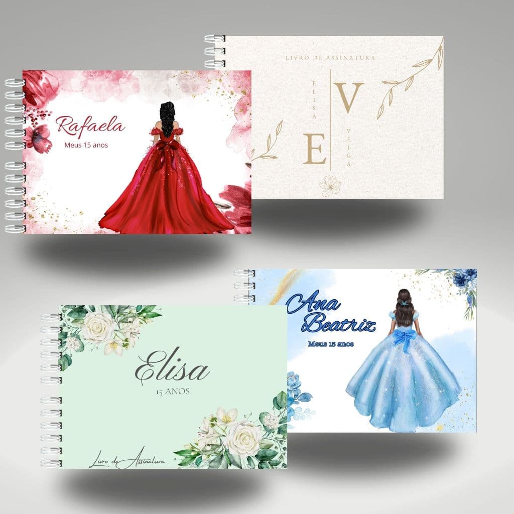 Caderno Livro de Assinatura e Recados Para Debutante e Aniversários Personalizado 100 Folhas
