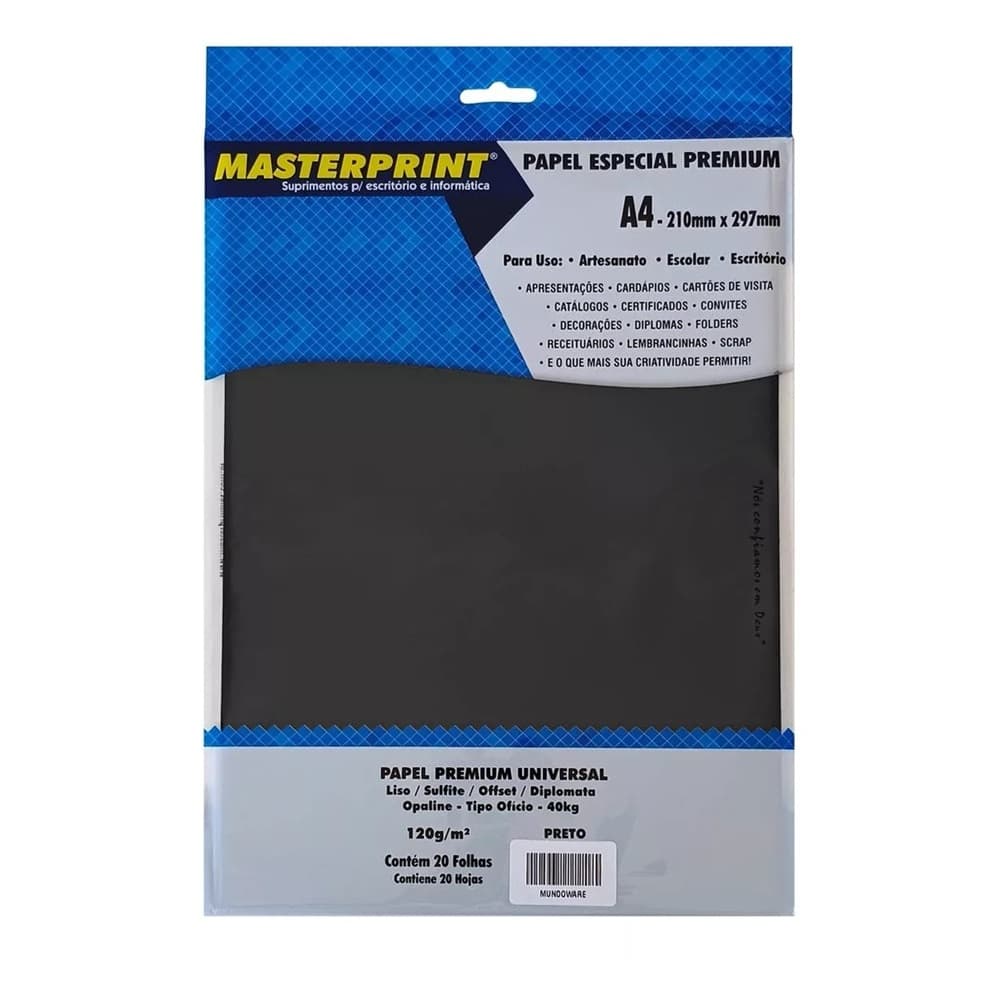 Papel offset Sulfite Preto A4 120g Masterprint Pacote 20 Folhas