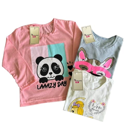 Kit 2 Camiseta Menina Blusa Infantil Manga Longa Juvenil
