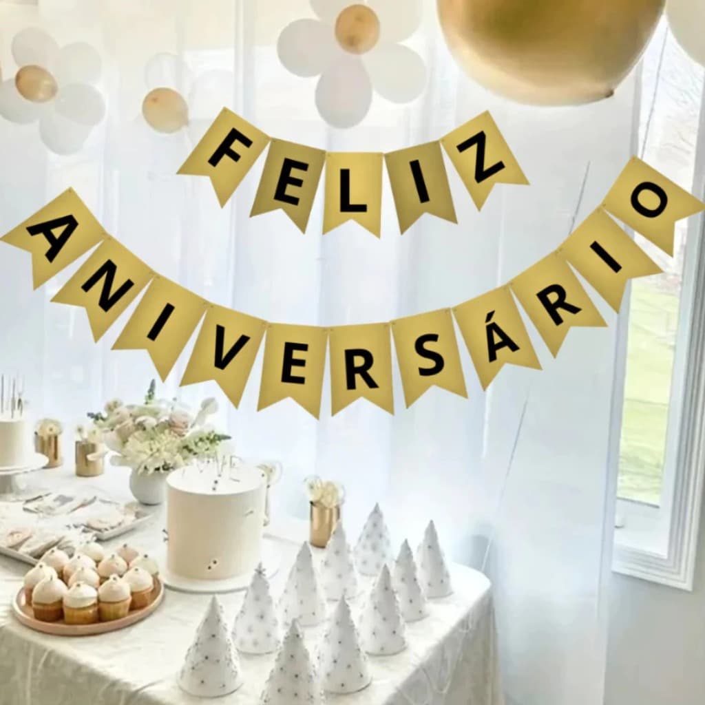 Varal Feliz Aniversário Metalizada Faixa Bandeirola Decoração