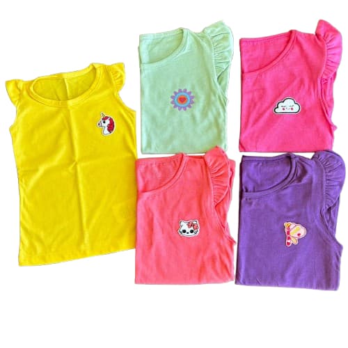 Kit sortido 3 Blusa Verão Menina Manga Curta Franzida Infantil