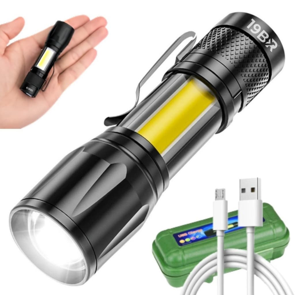 Mini Lanterna Tatica Com Led E Zoom Recarregável Usb Envio Rápido