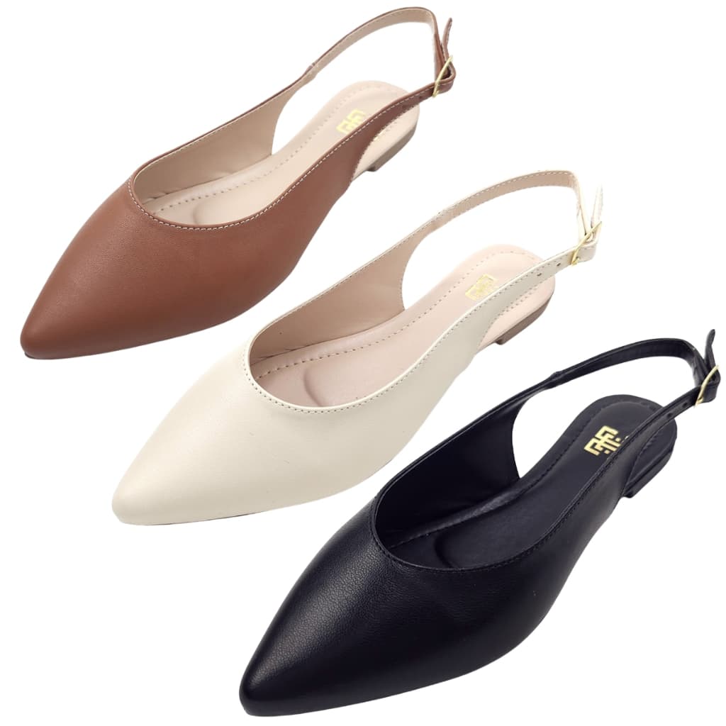 Kit com 03 Pares Sapatilha Rasteira Sandalia Bico Fino Slingback Feminina Sapato Dia a Dia Social