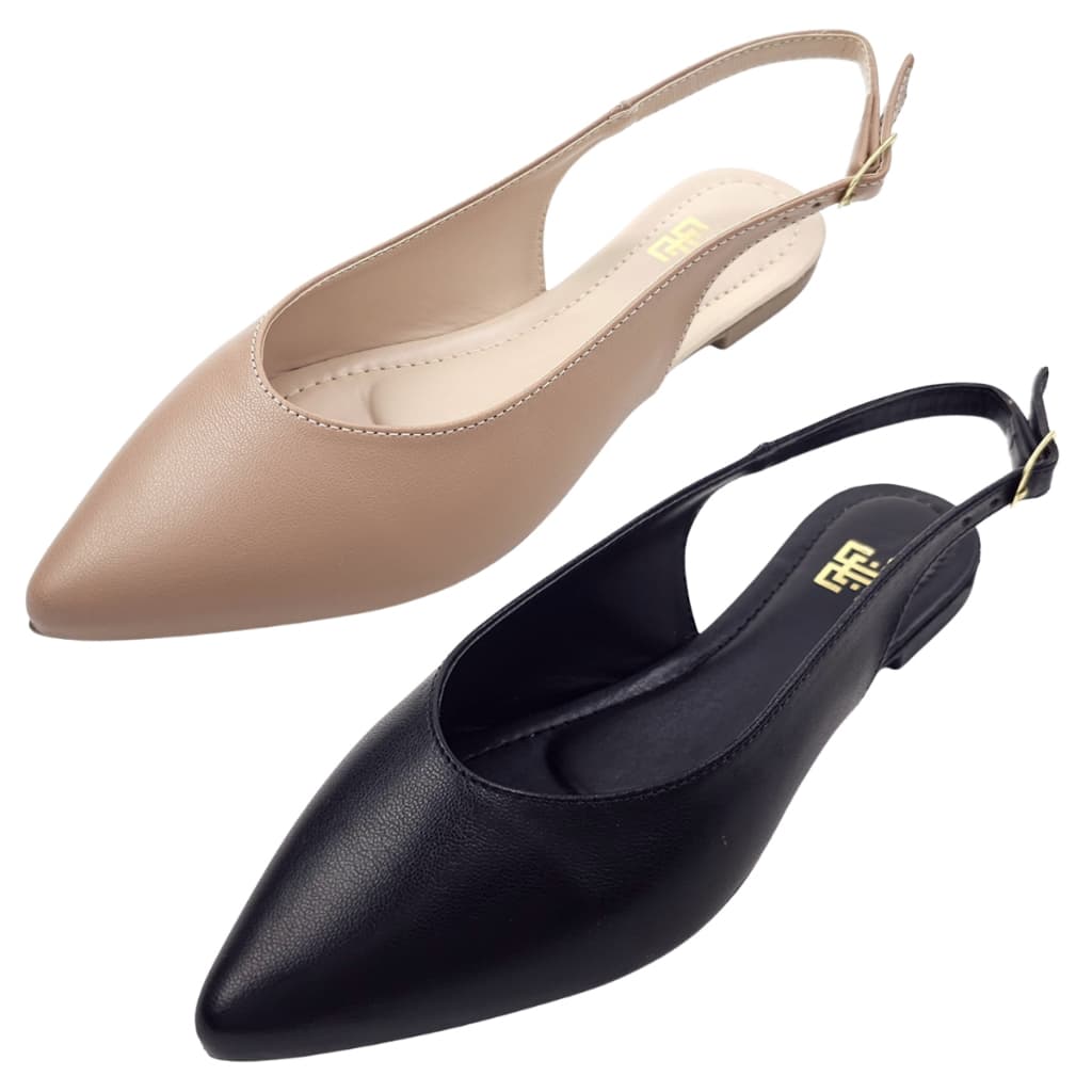 Kit com 02 Pares Sapatilha Rasteira Sandalia Bico Fino Slingback Feminina Sapato Dia a Dia Social