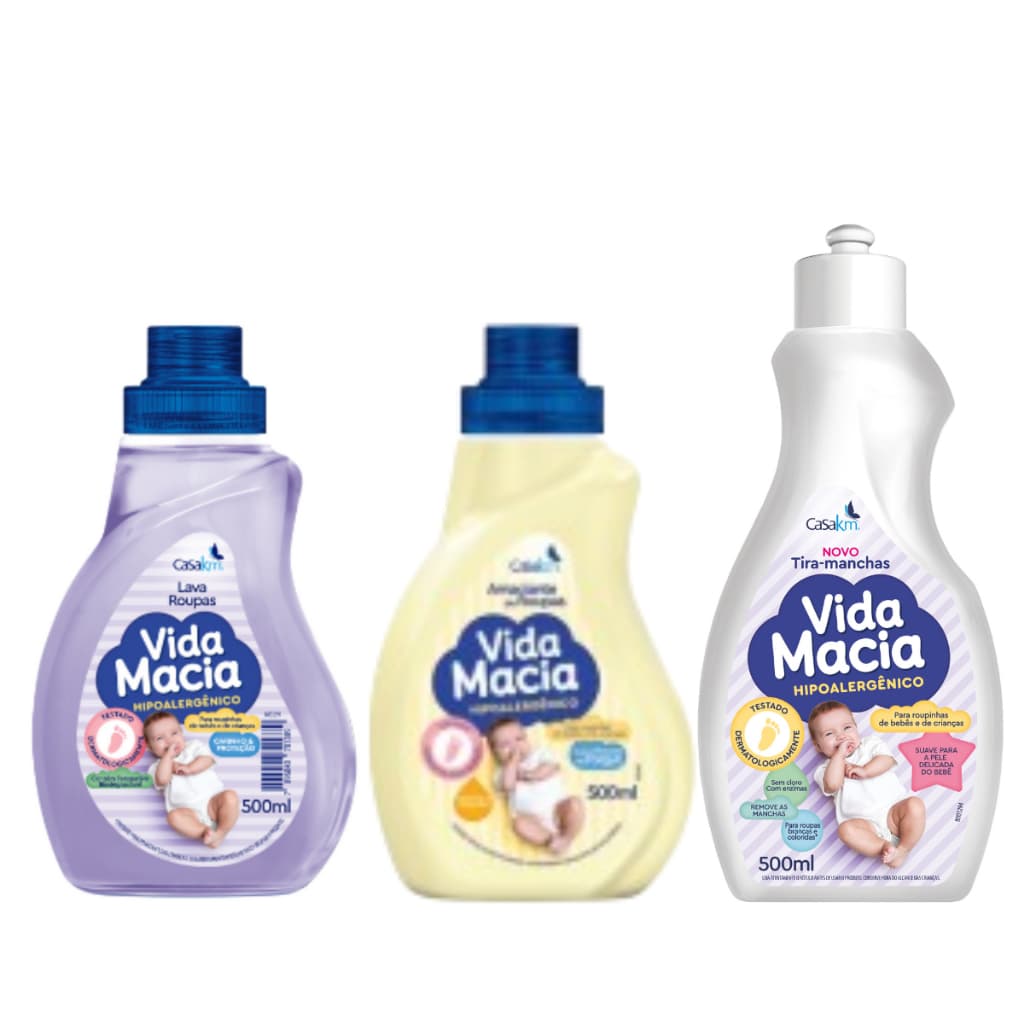 Lava Roupas + Amaciante e Tira Manchas Vida Macia 3x500ml (PROMOÇÃO)