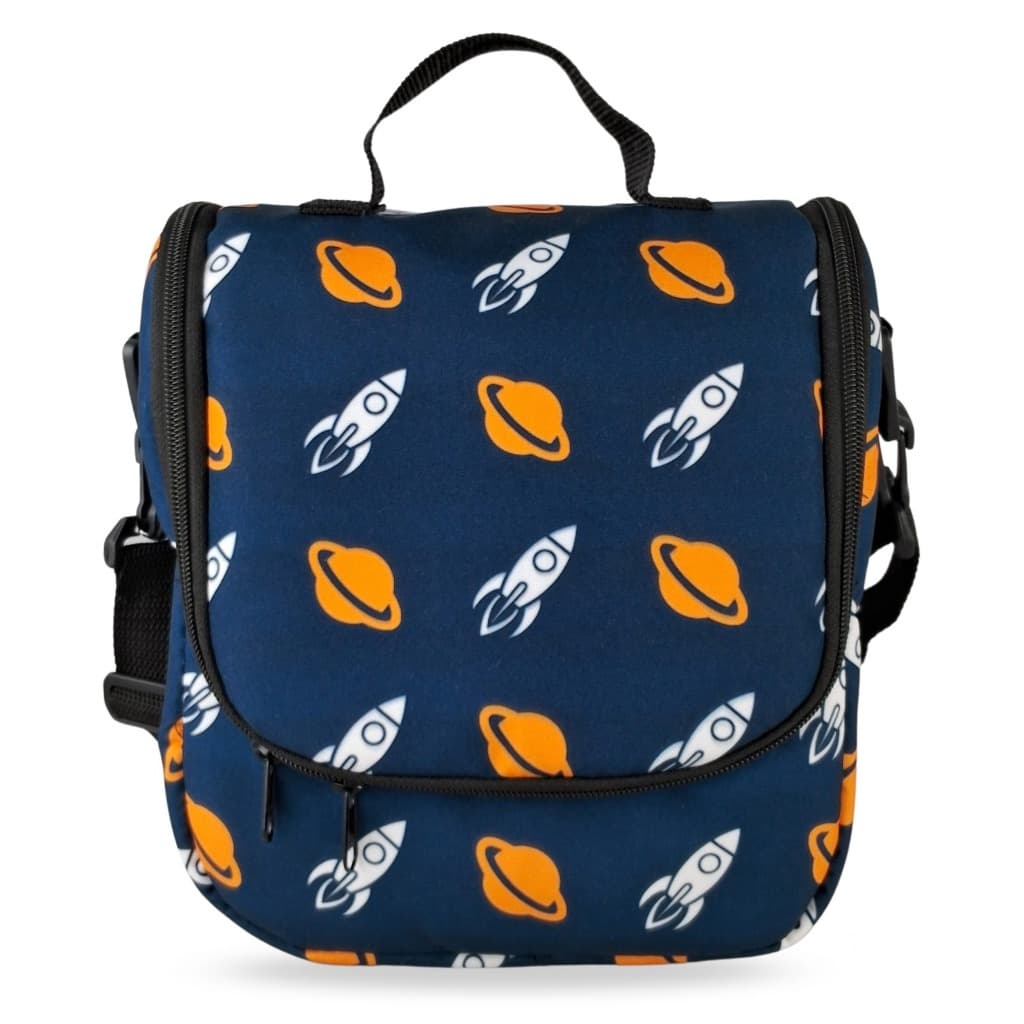 Lancheira Infantil Foguete Preto Térmica Bolsa Frasqueira Almoço Escolar