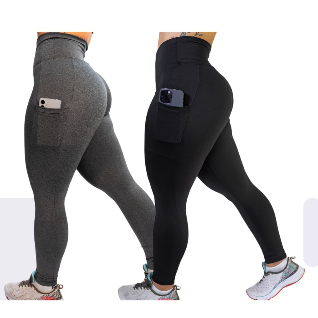 Kit 2 Calças Legging C/ Bolso Cos Alto Fitness Caminhada Trabalho Reforçada