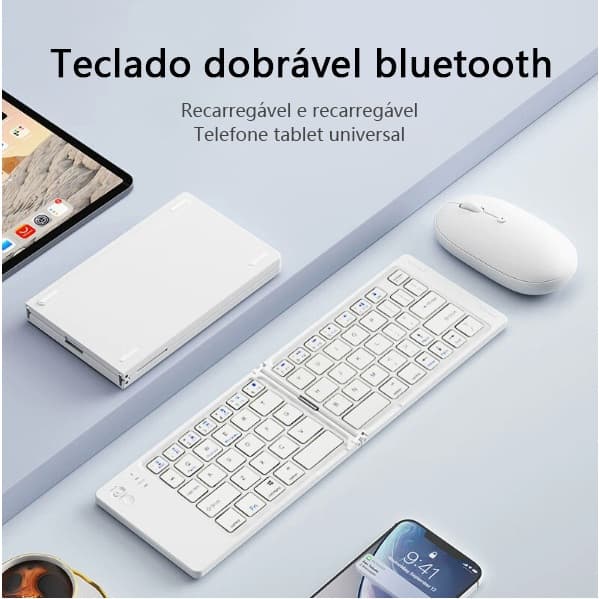 KIT Teclado e rato Sem Fio Bluetooth Universal Dobrável Portátil -H6
